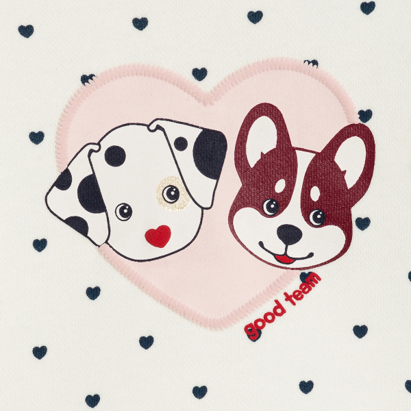 سترة من الصوف الناعم برسمة قلب وكلبين باللون الأبيض، للفتيات الصغيرات